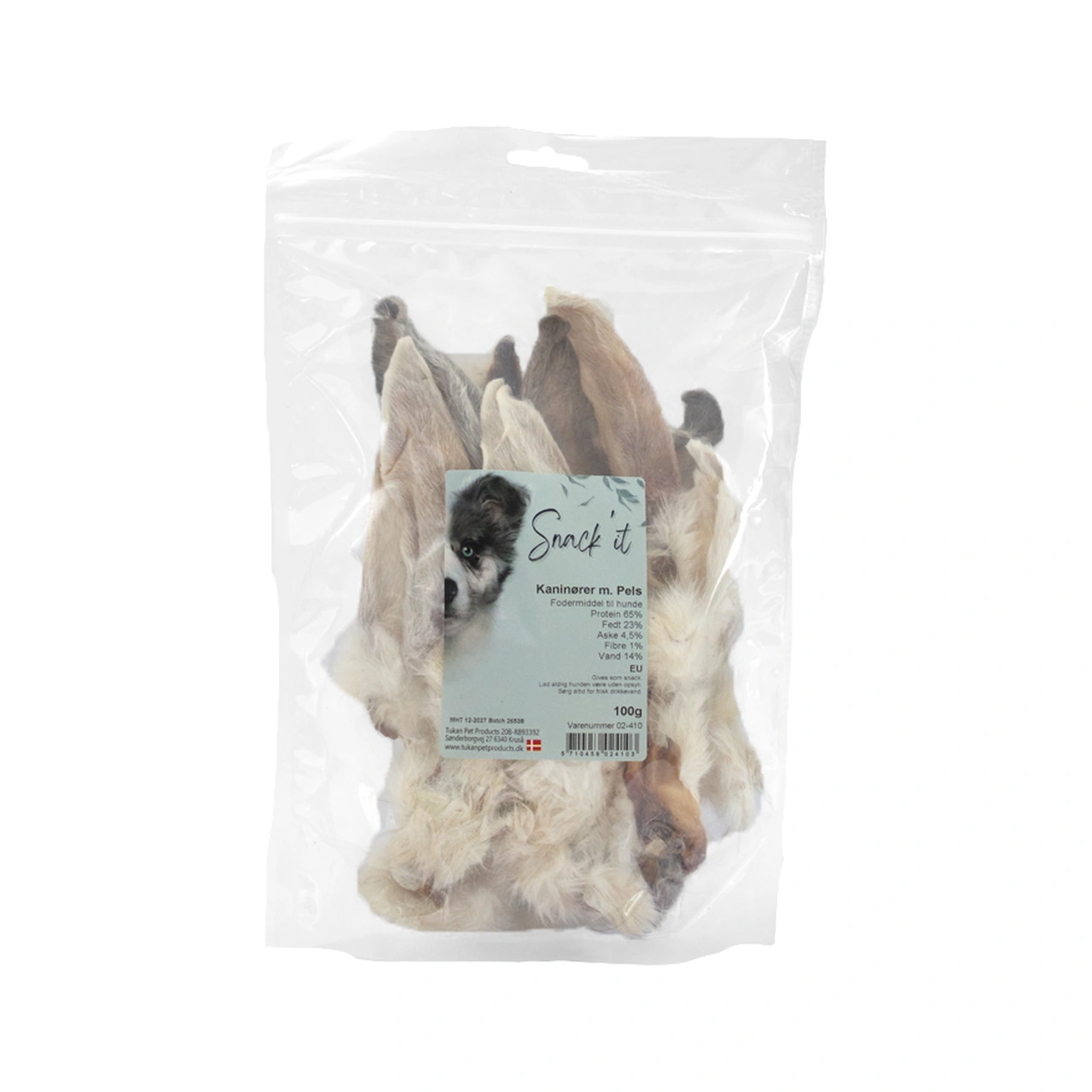 Snackit Kaninører med pels 100 g - hele naturlige ører